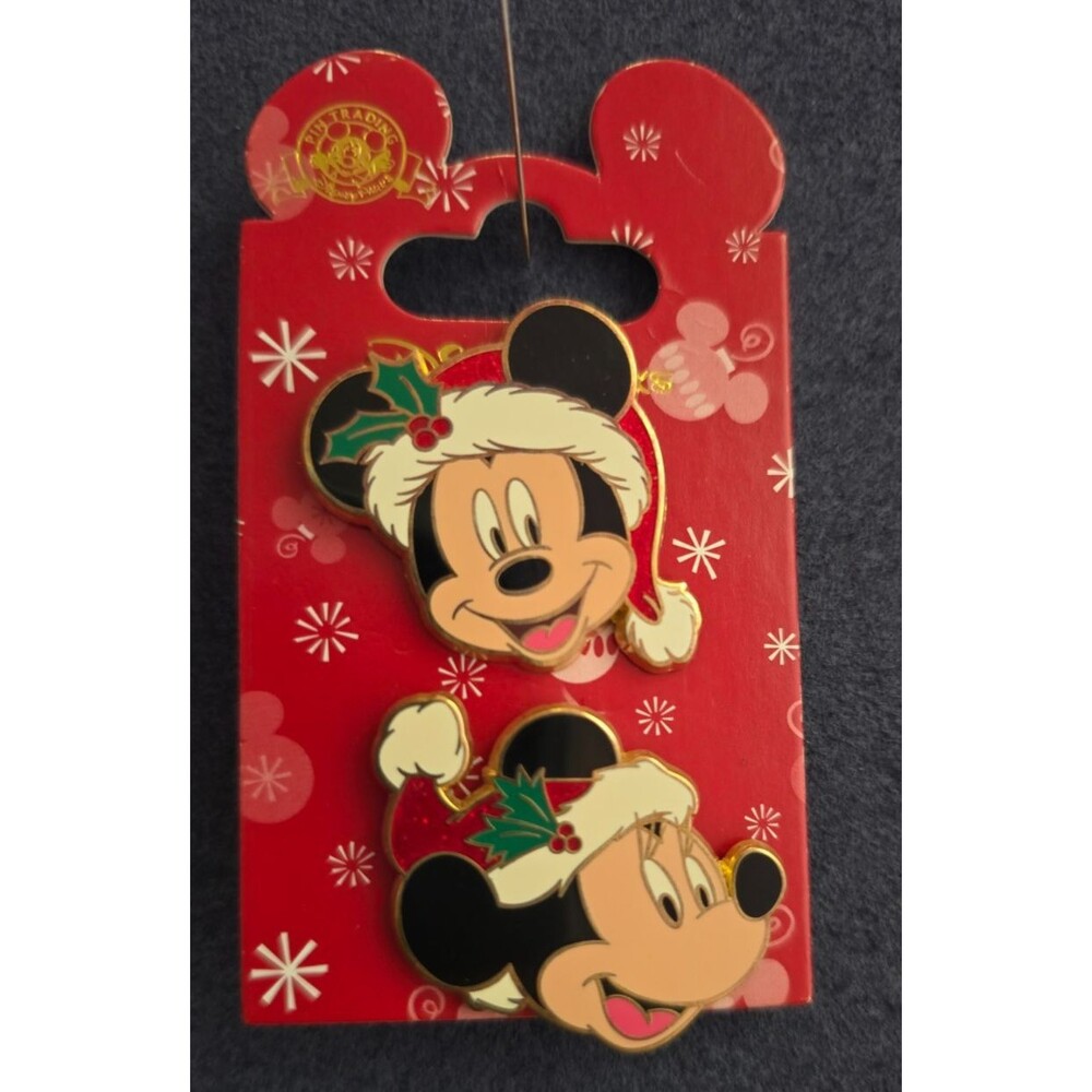 Disney PIN Mickey & Minnie Glitter Santa Hats 2 Piece Set 2012